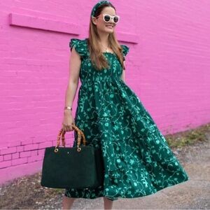 Hill House Akilah Nap Dress Size Small Emerald Botanical Print Size Small